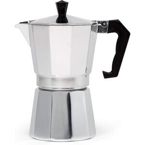 Sleek Silver Stovetop Espresso Maker with Black Handle
